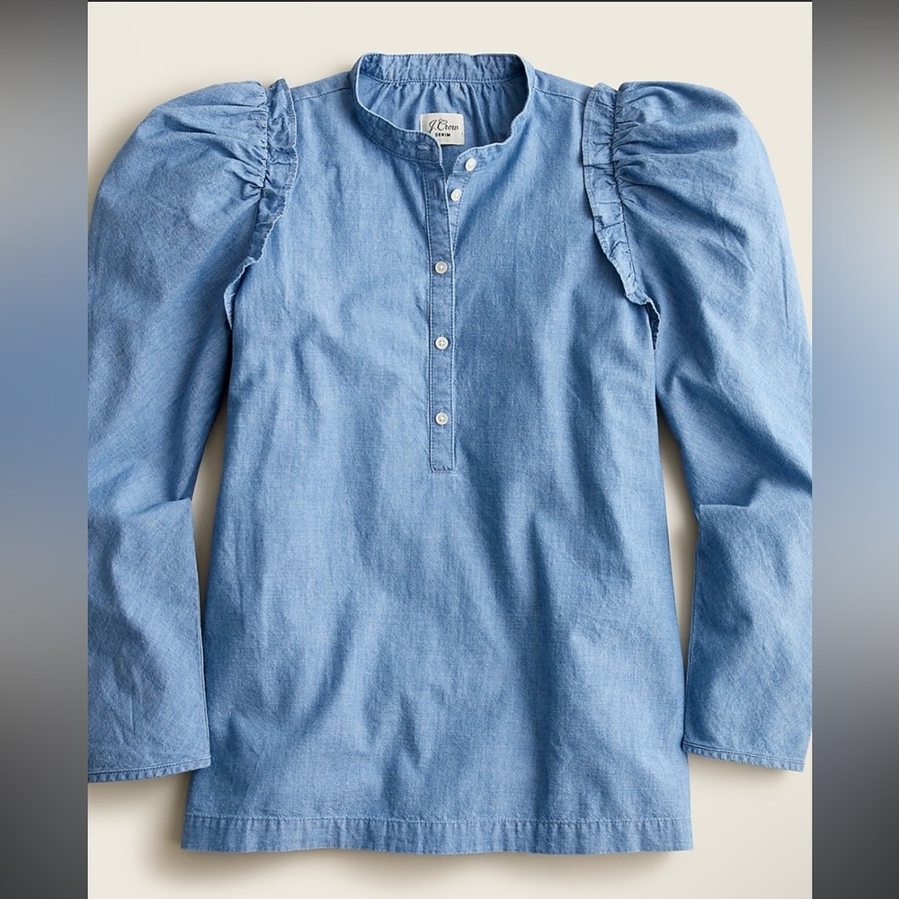 J Crew puff sleeve chambray top